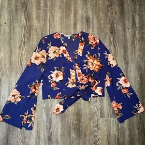 Sweet Rain Floral Wrap Crop top- Blue and Pink
